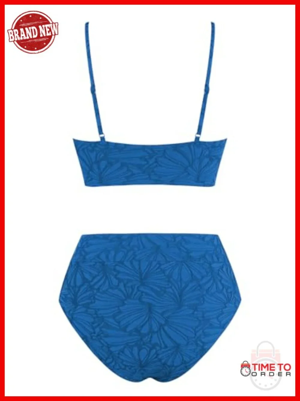 2 Piece High Waisted V Neck Cut Out Bikini Set Floral Textured Swimwear